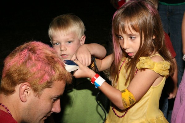 shaving her cousins pink painted head on her last birthday