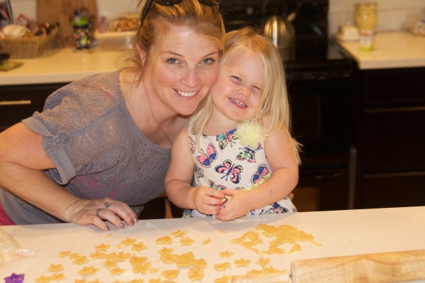 Charlotte and I baking one of Jennifer's favorite snacks. .. gluten free cheese crackers. 