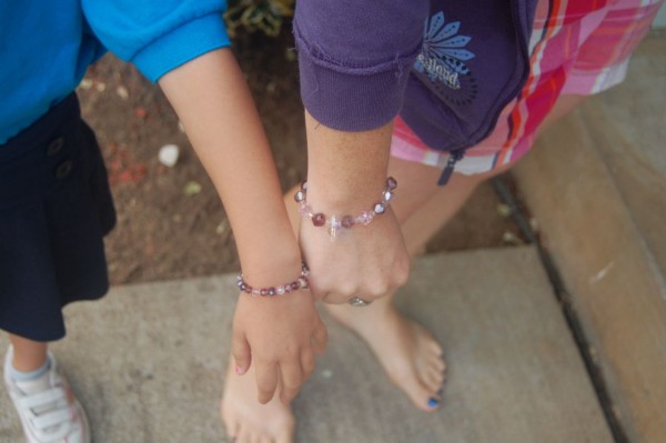 The matching bracelets I made us to keep us connected when she started school. I miss that hand.. more than I ever would have imagined possible. 