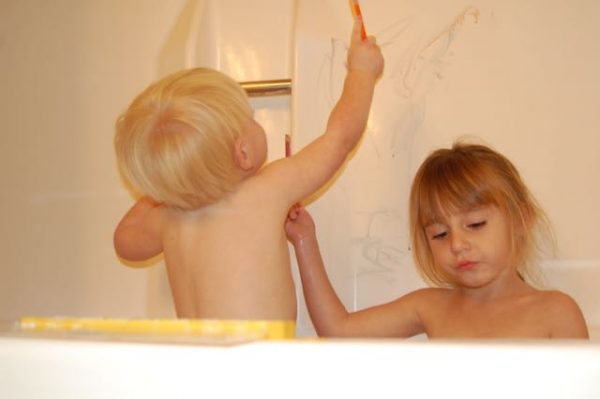 I only did this once with her.. She somehow stained the walls of the tub!
